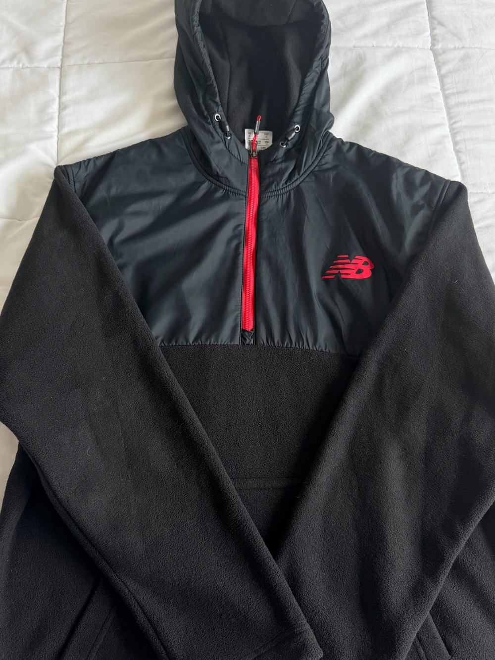 New Balance Men’s Black Fleece Quarter-Zip Hoodie with Red Trim